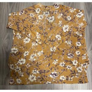MUMU Floral Knit Sweater Mustard‎ Yellow Long Sleeve V Neck Women's Small